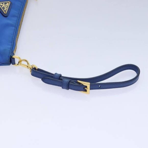 PRADA Accessory Pouch Nylon Blue Gold Auth 90956 - Picture 12 of 16